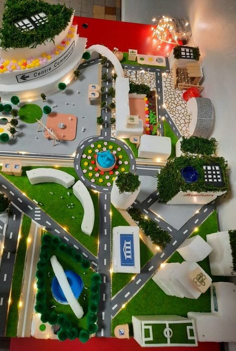 Sustainable City Model School Project, Sustainable City Model, Art And Craft Ideas For School Exhibition, Miniature City Model, Smart City Model For School, City Model For School Project, Art Exhibition Ideas School, Smart City Project, Mathematics Project