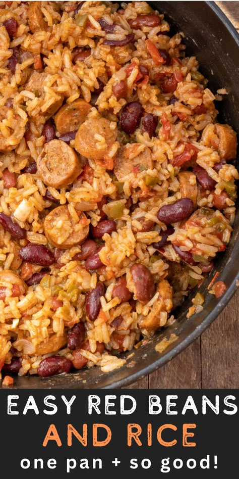 Red Beans and Rice with Andouille Sausage is an easy one pot meal perfect for busy weeknights! Keilbasa Recipes Healthy Easy Dinners, Red Bean And Sausage Recipes, Quick Red Beans And Rice With Sausage, Red Beans Rice Sausage, Red Bean Rice And Sausage, Rice Beans Sausage, Red Beans And Rice With Kielbasa, Recipes With Andouille Sausage Healthy, Red Beans And Rice With Andouille Sausage