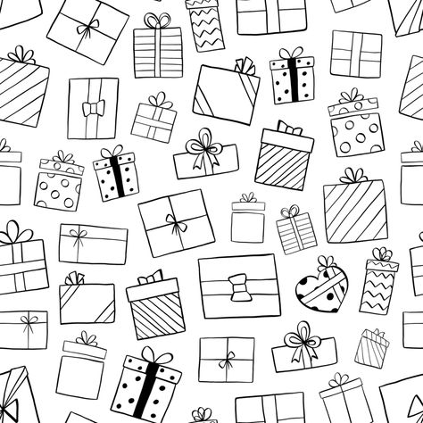 Drawing Ideas Christmas, Box Doodle, Christmas Gift Drawing, Line Doodles, Lazy Daisy Stitch, Gift Drawing, Christmas Doodles, Kids Vector, Sketch Style