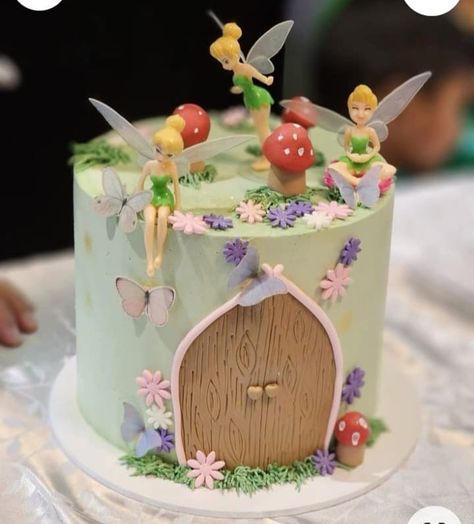 Tinkerbell Bday Theme, Fairy Design Cake, Fairy Doll Cake, Buttercream Fairy Birthday Cake, Tinkerbell Theme Cake, Fairy Theme Birthday Party Cake, Fairy Party Cake Ideas, Fairy Cake Simple, Tinkerbell Smash Cake