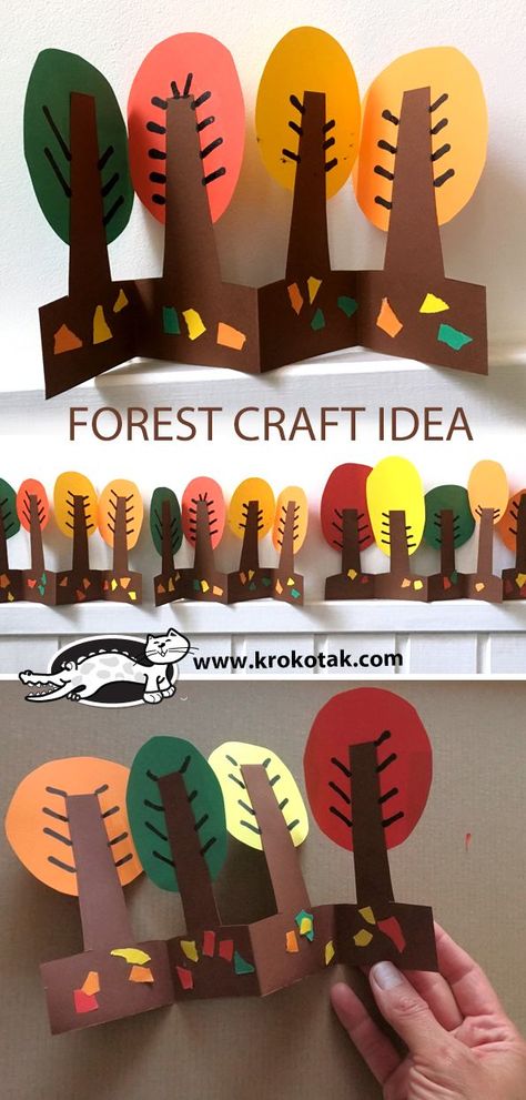 Forest craft idea.  Paper Trees Fall Tree Art, Forest Crafts, Fall Art Projects, Children Activities, Folding Origami, Decor Eclectic, Fall Art, Fall Crafts For Kids, Autumn Crafts