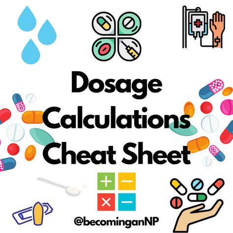 Dosage Calculation Cheat Sheet – VantheNP Dosage Calculations Nursing, Nursing Calculations, Pharmacy Technician Study, Endocrine System Nursing, Medical Assistant Certification, Nursing Math, Medical Math, Nursing School Studying Cheat Sheets, Math Cheat Sheet