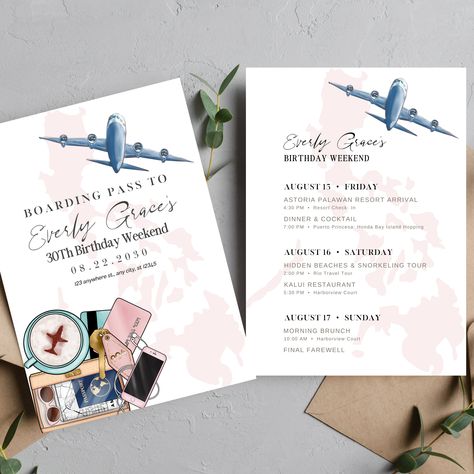 Destination Birthday Invitations, 30th Birthday Trip Ideas, Birthday Itinerary, Travel Invitation, 30th Birthday Themes, 40 And Fabulous, 50th Bday, Romantic Ideas, Birthday Travel