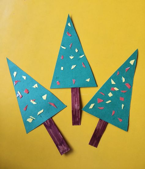 Triangle Shape Activity For Preschool, Triangle Tree Craft, Triangle Shape Activities For Preschool, Triangle Shape Activity, Triangle Crafts For Toddlers, Triangle Art Design, Triangle Activity, Triangle Craft, Triangle Christmas Tree