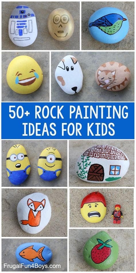 Tons of rock painting inspiration! Make animal rocks, doodle rocks, Star Wars rocks, LEGO rocks, cactus rocks, fish, games, and more. Rock Painting Ideas For Kids, Painting Ideas For Kids, Tattoo Plant, Rock Painting Tutorial, Acrylic Painting Ideas, Rock Painting Ideas, Painted Rocks Kids, Painted Rocks Craft, Painted Rocks Diy