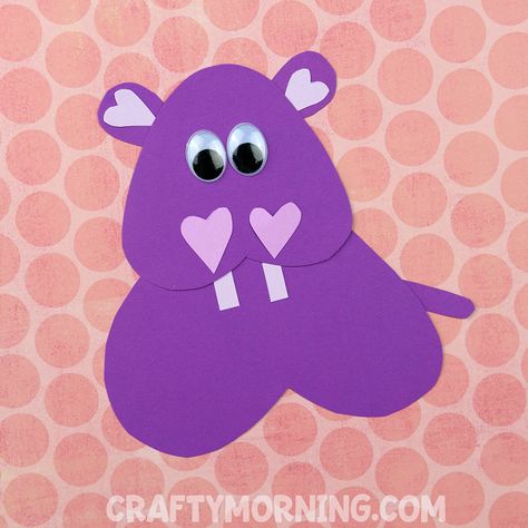 Heart Hippo Valentine Craft Hippo Template, Angel Handprint, Polar Bear Winter Craft, Cardboard Hearts, Eyes Printable, Turtle Craft, Faux Desserts, Puppy Crafts, Purple Crafts