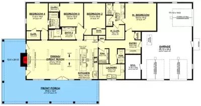 4-Bed Modern Farmhouse Barndominium Plan with Wraparound Porch - 2400 Sq Ft - 51972HZ | Architectural Designs - House Plans Modern Farmhouse Barndominium, Single Story Farmhouse, Classic Home Design, Bungalow Remodel, Barn Homes Floor Plans, Wraparound Porch, Location Plan, Barndominium Plans, Board And Batten Siding