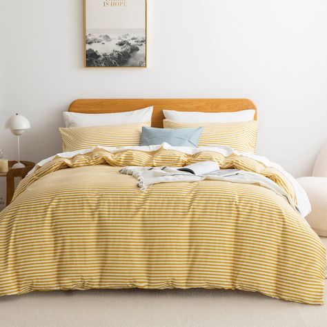 PRICES MAY VARY. 【Material】This Duvet Cover Set is Made From 100% Natural Cotton, Breathable, Machine washable. It gives you the ultimate soft feel at a great value and keeps you comfortable all through the night. 【Design】White Duvet Cover with Yellow Stripes. Hidden zipper closure at the bottom, Long enough for you to put the duvet insert easily, Closes completely with no open end; Corner Ties (tags) in all 4 corners, can be connected to the duvet insert to keep it in place. Simple Style Farmho Striped Duvet Cover, Farmhouse Bedding Sets, Yellow Duvet, Duvet Covers Yellow, White Duvet Cover, Best Duvet Covers, Striped Bedding, Striped Duvet, Striped Duvet Covers