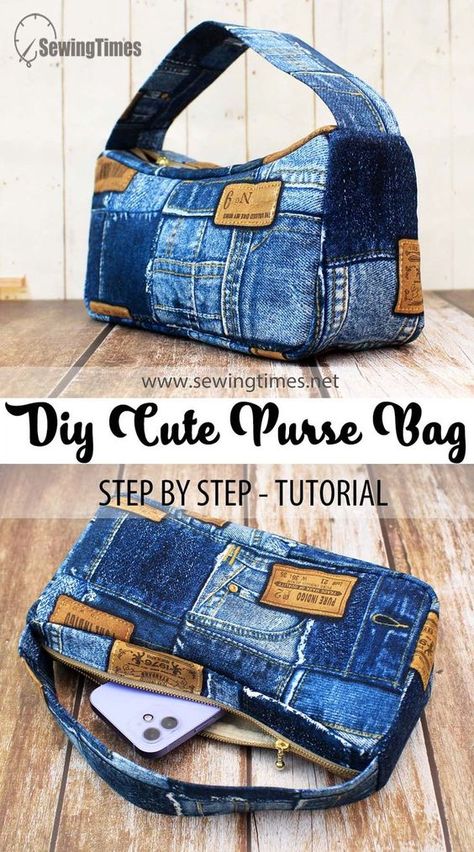 Diy Jean Purse, Denim Bags From Jeans, Artisanats Denim, Denim Pouch, Diy Bags Jeans, Tas Denim, Recycled Denim Bags, Blue Jean Purses, Recycled Jeans Bag