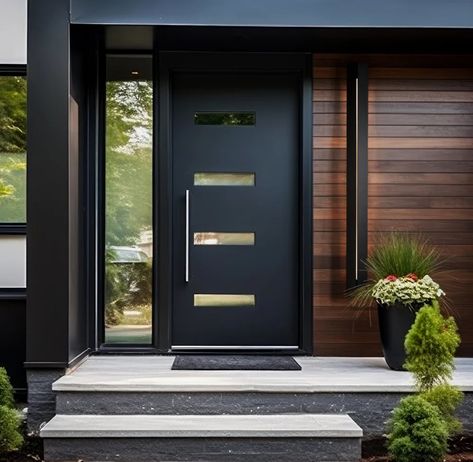 Entrance Ideas Entryway, Mexico House Ideas, Modern Entrance Door, Modern Entry Door, Contemporary Front Doors, Modern Entrance, Building House Plans Designs, Contemporary Exterior, Porch Steps