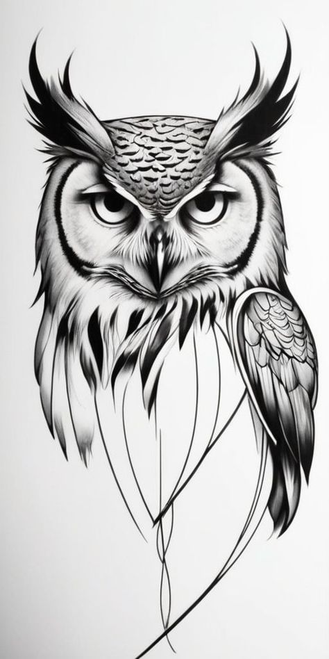 Owl Tattoo Sketch Design, Owl Drawing Tattoo, Owl Drawing Sketches, Celtic Owl Tattoo Design, Owl Tattoo Sketch, Abstract Owl Tattoo, Draw Owl, White Owl Tattoo, Owl Eye Tattoo