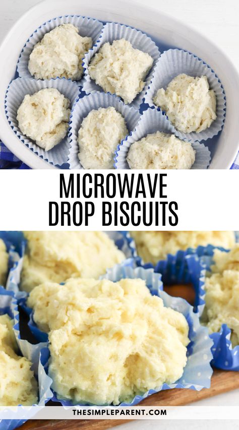 You can make homemade biscuits in less than five minutes with this easy microwave recipe! Yes, you can bake in your microwave! Two ingredients and a few minutes to warm drop biscuits. Bisquick Microwave Recipes, Microwave Bisquick Recipes, Microwave Biscuits Recipes, Simple Microwave Recipes, Biscuit In A Mug, Microwave Biscuits, Bisquick Drop Biscuits, Dorm Meals, Bisquick Biscuits