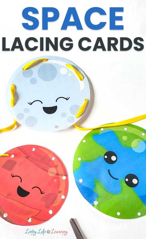 These Space Lacing Cards are great for early learners! If you have kids that are looking for a fun activity that they can do with their hands all while dreaming about space, too - don't miss this! Space Activities Preschool, Space Books For Kids, Space Activities For Kids, Space Preschool, Space Crafts For Kids, Math Board, Lacing Cards, Space Activities, Fine Motor Skills Activities