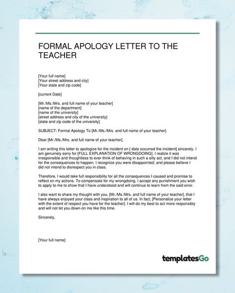 Do not hesitate to send this apology letter to your teacher. It is never too late to apologize. Use our editable template system to personalize your letter and formal format faster. It's completely free, and you can edit freely! Formal Apology Letter, Apology Letter To Teacher, Letter Of Apology, Formal Letter Writing, Apology Letter, Formal Letter, Letter To Teacher, Business Letter, Letter To Yourself