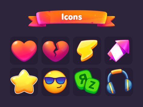 Design Headphones, Puzzle Game Ui, Bubble Mix, Coin Games, Heart Ribbon, Match 3 Games, Button Game, Light Games, Game Ui Design