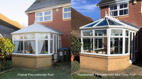 There are a number of options for replacing your conservatory roof if you’re looking to upgrade your conservatory.  The likelihood is that your old tired roof features poly-carbonate.  However, times have moved on and one of the best ways to “update” your existing conservatory is to replace the poly-carbonate roof with a new high performance glass roof.  https://www.instagram.com/cousinsgb/ Conservatory Roof Ideas, Replacement Conservatory Roof, Glass Conservatory, Conservatory Roof, Glass Roof, Garden Buildings, Glass Replacement, Window Frames, Blue Glass