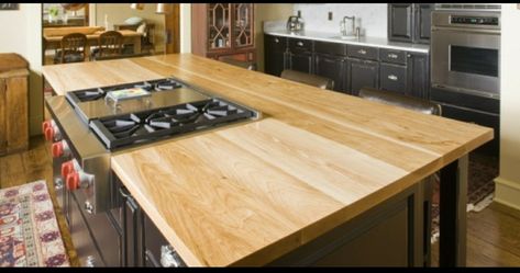 Butcher Block Island Kitchen Burner, Kitchen Island With Cooktop, Stove Decor, Butcher Block Kitchen Island, Island With Stove, Kitchen Island With Stove, Kitchen Island Makeover, Island Cooktop, Kitchen Island Storage