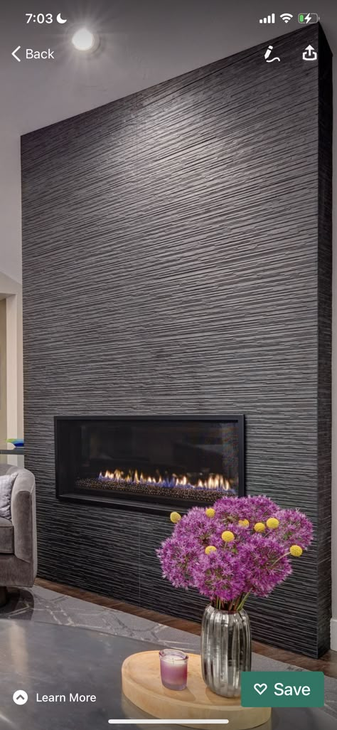 Fireplace 3d Tile, Fireplace Tiles Modern, Outdoor Tiled Fireplace, Modern Tiled Fireplace Ideas, Coastal Linear Fireplace Ideas, Slate Fireplace Wall, Textured Tile Fireplace, Textured Fireplace Wall, Black Stone Fireplace Ideas