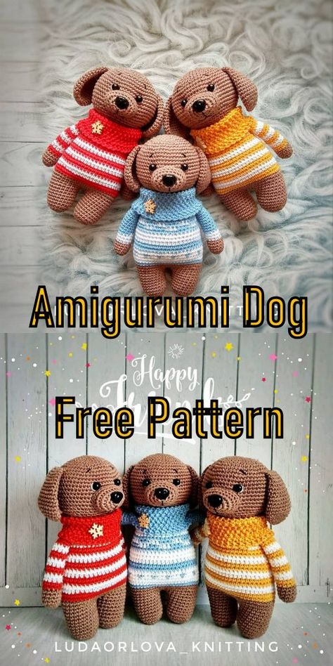 Dog Amigurumi, Doll Amigurumi Free Pattern, Crochet Toys Free Patterns, Amigurumi Knitting, Crochet Dog Patterns, Crochet Toys Free, Crochet Cute, Baby Converse, Animal Knitting Patterns