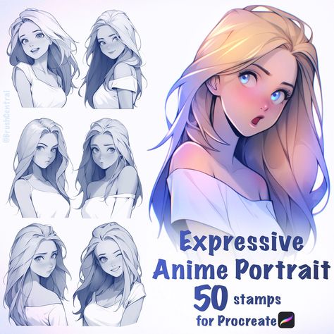 Female Facial Expressions, Expression Practice, Pfp Character, Different Facial Expressions, Female Anatomy Reference, Anime Portrait, Simple Character, Procreate Ipad Art, Style Anime