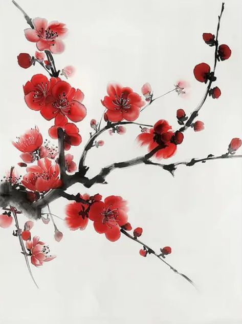 Gcse Sketchbook, Poppy Flower Art, Cherry Blossom Painting, Art Japanese, Wallpaper Nature Flowers, Wallpaper Nature, Nature Flowers, Sumi E, Chinese Painting