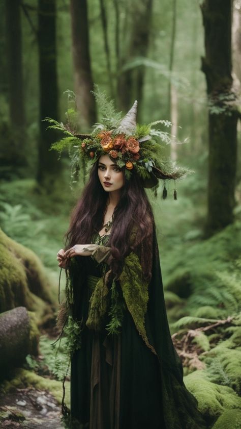 Woodland Goddess Costume, Forest Sprite Costume, Beautiful Witch Costumes, Whimsical Witch Costumes, Salem Witch Costume Diy, Woodland Witch Costume Diy, Fantasy Witch Costume, Forest Goddess Costume, Earthy Witch Costume