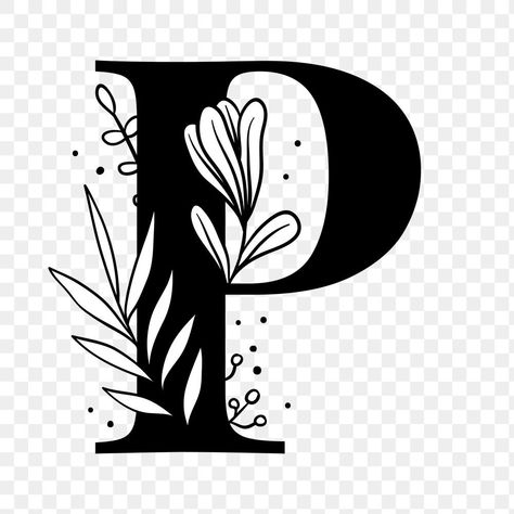 Letter P Lettering, Letter P Embroidery Design, The Letter P Design, Letter P Monogram, Letter P Design, Halloween Pictures To Draw, Botanical Capital Letter, P Letter Design, P Png