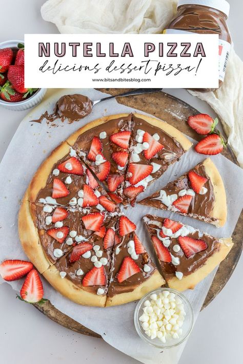 This strawberry Nutella pizza recipe is such a fun dessert. If you're a fan of Nutella recipes, you absolutely have to try this for yourself. With a few simple ingredients, this comes together in no time. Let's make it! Desert Pizza Recipes, Nutella Deserts, Pizza Aesthetic Wallpaper, Wallpaper Pizza, Nutella Ice Cream Recipe, Strawberry Pizza, Nutella Pizza, Nutella Ice Cream, Dessert Pizza Recipes