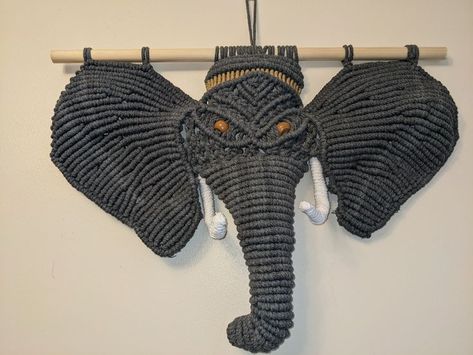 Macrame Elephant, Macrame Wall Art, Macrame Tutorial, Macrame Wall Hanging, Clothes Hanger, Macrame, Elephant, Macramé