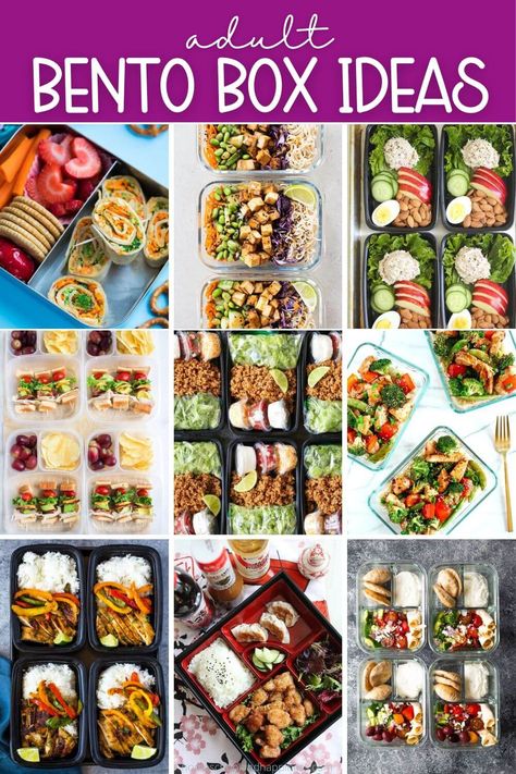 Easy Bento Box Recipes for Adults Adult Bento Box, Bento Box Lunch For Adults, Bento Box Ideas, Easy Bento, Healthy Bento Lunches, Bento Box Lunches, Bento Box Recipes, Healthy Packed Lunches, Healthy Lunches For Work