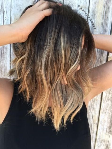 HOW-TO: Balayage Highlights on Brunette Lob | Modern Salon Brunette Lob Balayage, Long Bob Balayage, Balayage Lob, Short Ombre Hair, Brunette Balayage Hair, Lob Hairstyle, Short Hair Balayage, Balayage Brunette, Hair Color Balayage