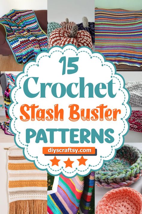 15 Free Crochet Stash Buster Patterns For All Skill Levels Crochet Stash Buster, Stash Busting Crochet, Leftover Yarn Project, Crochet Blanket Stitches, Yarn Projects Crochet, Scrap Crochet, Blanket Stitches, Scrap Yarn Crochet, Ravelry Crochet