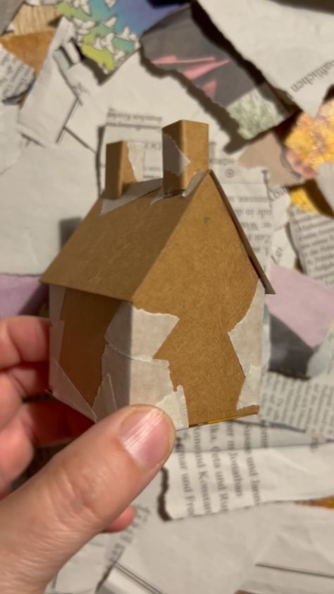 Did the next steps on my little papier-mâché garden pavilion 🏰 built the details for the roof and added the removable back… | Instagram Diy Paper Mache Sculpture, Paper Mache Gift Ideas, Paper Mache Houses Christmas, Paper Houses Template, Papier Mache Christmas Decorations, Paper Mache Crafts Diy, What To Make Out Of Cardboard, Cardboard Art Diy, Paper Mache Projects Ideas