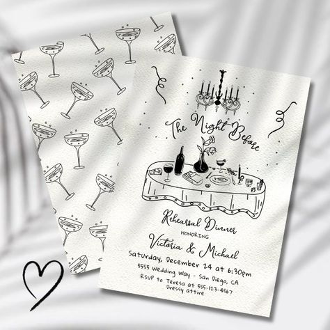 Hand Drawn The Night Before Rehearsal Dinner Invitation The Night Before Rehearsal Dinner, Rehearsal Dinner Themes, Rehearsal Dinner Invite, Funky Wedding, Rehearsal Dinner Invitation, Dinner Invitation, Dinner Themes, Rehearsal Dinner Invitations, Dinner Invitations