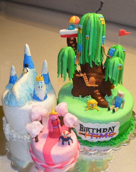 Adventure Time Cake Adventure Time Birthday Cake, Cake Adventure Time, Adventure Time Cake, Adventure Time Birthday Party, Adventure Time Cakes, Adventure Time Birthday, Adventure Time Parties, Cartoon Cake, Pretty Birthday Cakes