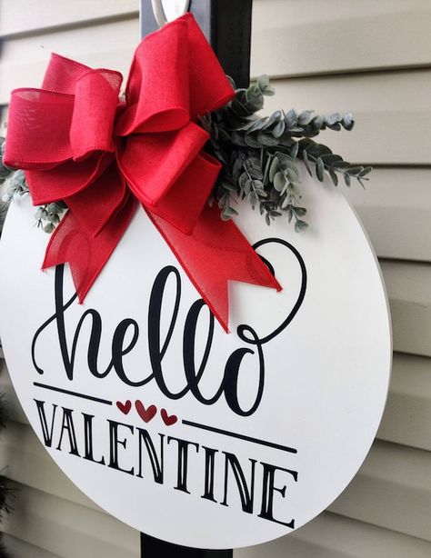 Valentine’s Day Door Hanger, Valentine Cricut, Valentine Door Hanger, Hello Valentine, Valentines Door Hanger, Wooden Door Hanger, Valentines Sign, Christmas Gifts For Coworkers, Diy Valentine