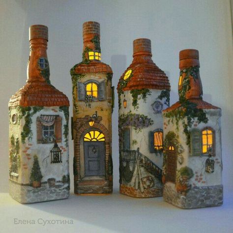 Diy Crafts Slime, Bottle House, Christmas Decoupage, Slime Craft, Recycled Glass Bottles, Wine Bottle Art, Glass Bottles Art, Wine Bottle Diy Crafts, Painted Wine Bottles