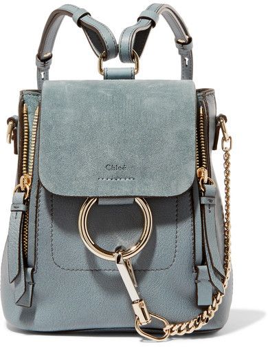 Chloé - Faye Mini Leather And Suede Backpack | Modeled on the best-selling 'Faye' handbag, this mini backpack features the same glossy gold loop and chain hardware. #spon Mochila Chanel, Mini Leather Backpack, Suede Backpack, Purse Boutique, Bags Online Shopping, Chloe Handbags, Ladies Bag, Leather Rucksack, Authentic Designer Handbags