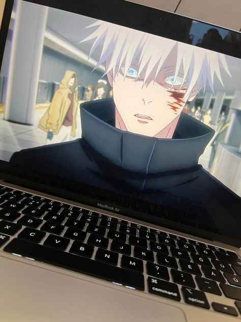 #gojosatoru #jujutsukaisen #anime Watching Anime On Laptop, Watch Anime On Laptop, Anime Aesthetic Laptop, Watching Anime Aesthetic, Anime On Laptop Aesthetic, Gojo Aesthetic, Ice Bear We Bare Bears, Laptop Aesthetic, Watching Anime