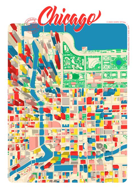 Chicago Map Poster, City Graphic Design, Chicago Graphic Design, Design Assignments, Landmarks Around The World, Chicago Murals, Chicago Graphic, Inspiring Architecture, Chicago Wall Art