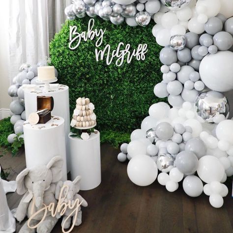 Organic Balloon Arch, Baby Room Design, Elephant Baby Shower, Elephant Baby, Party Rentals, Balloon Arch, White Elephant, Balloon Garland, Baby Elephant