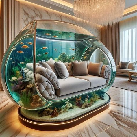 Aquatic Interior Design, Cool Home Ideas, Aquatic Bedroom Aesthetic, Big Home Aquarium, Unusual Rooms, Cool Sci-fi Loft Beds, Huge Aquarium House, Amazing Bedroom Designs, Aesthetic Architecture