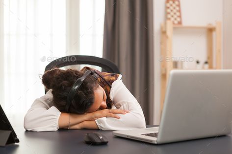 Woman sleeping on desk by DC_Studio. Woman sleeping on desk while working from home office. #Sponsored #desk, #sleeping, #Woman, #DC_Studio Person Laying Head On Table, Hunched Over Desk Reference, Hand On Desk Reference, Person Sleeping On Desk Reference, Sleeping On Table Pose Reference, Laying On Desk Reference, Sleeping On Desk Reference Drawing, Laying Head On Desk Reference, Sleeping On Desk Reference