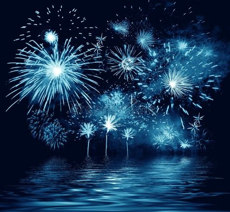 Night blue firework. Illustration. Night blue firework and reflection in water , #AD, #firework, #blue, #Night, #water, #reflection #ad Firework Aesthetic, Canada Day Fireworks, Power Visuals, Reflection In Water, Journal December, Happy July 4th, Blue Fireworks, Baby Blue Wallpaper, Fireworks Festival