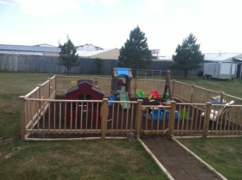 Liam's mom shows you step-by-step how she created the perfect accessible outdoor play space for her deaf-blind son! Play Area Fence Ideas, Diy Yard Play Area, Fenced In Backyard Play Area, Diy Playground Fence, Enclosed Play Area Outdoor, Kids Fence Ideas Play Areas, Fenced Play Area Backyard, Diy Outside Play Area, Baby Playground Outdoor