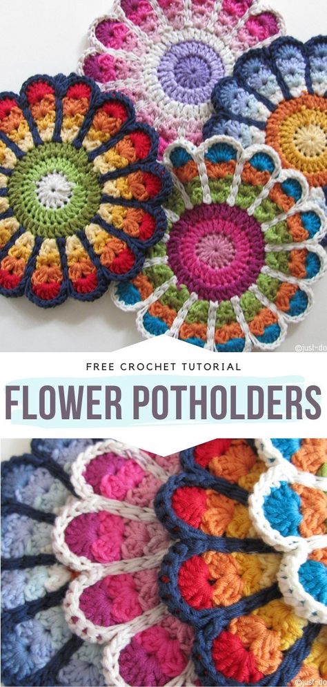 Patterns For Crochet, Crochet Potholder Patterns, Crochet Hot Pads, Potholder Patterns, Crochet Potholders, Crochet Kitchen, Stitch Crochet, Crochet Clothes Patterns, Crochet Mandala