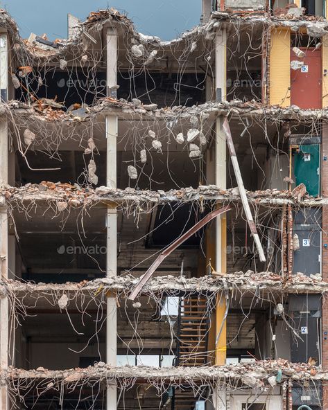 Demolition of a High rise Bulding by CreativeNature_nl. Pieces of Metal and Stone are Crumbling from Demolished Building Floors#Bulding, #CreativeNature_nl, #Pieces, #Demolition Break Wall, Ruined City, Easy Learning, Beauty Website, Ap Art, Photo Images, Abandoned Places, Graphic Design Art, Ladder Decor