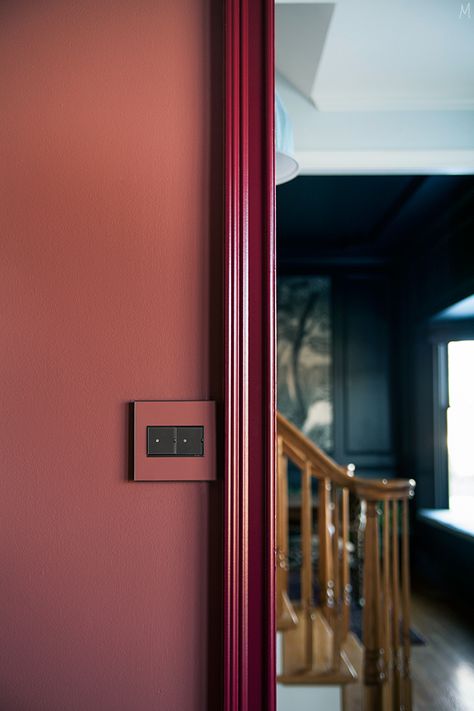 Old Homes Interior, Wallpaper Alternatives, Doorway Trim, Ashley Hart, Burgundy Office, Painting Rooms, Red Hallway, Red Aesthetics, Pink Rooms