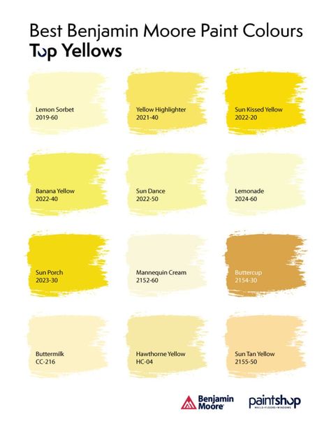 Light Yellow Paint Colors, Benjamin Moore Paint Colours, Benjamin Moore Yellow, Light Yellow Paint, Hawthorne Yellow, Yellow Highlighter, Yellow Paint Colors, Accent Wall Colors, Yellow Paint