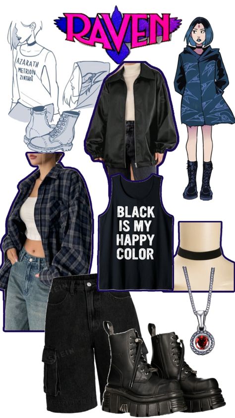 RAVEN Raven Inspired Outfits, Teen Titans Outfits, Raven Outfits, Black Tower, Alternative Shoes, Raven Teen Titans, Young Justice, Happy Colors, Teen Titans